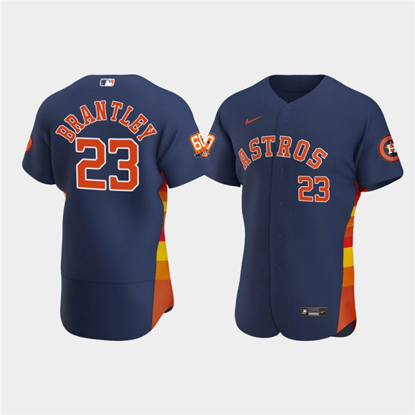 Men's Houston Astros #23 Michael Brantley Navy 60th Anniversary Flex Base Stitched Baseball Jersey Men's Houston Astros #23 Michael Brantley Navy 60th Anniversary Flex Base Stitched Baseball Jersey